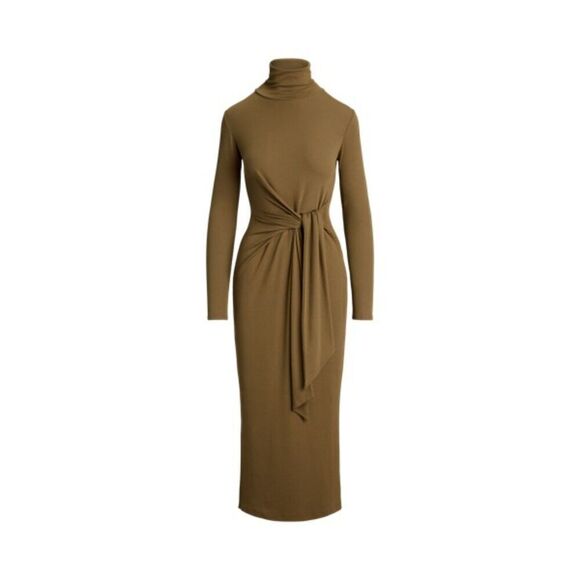 Ralph Lauren Womens Size M Camel Tie Front Turtleneck Sweater Bodycon Midi Dress - Picture 16 of 16